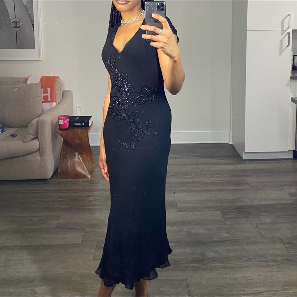 Amazing vintage black beaded midi dress